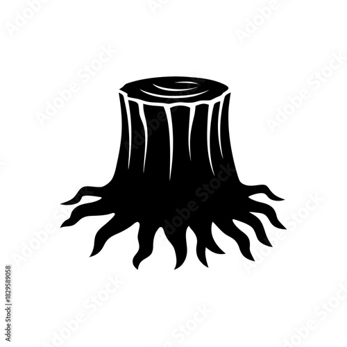 Tree stump with exposed roots silhouette vector illustration