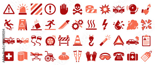 Safety and hazard solid icon set. containing warning, alert, dan