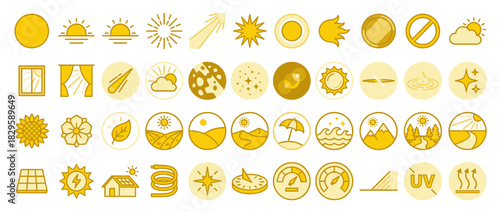 Weather and nature solid icon set. containing sun, moon, cloud,