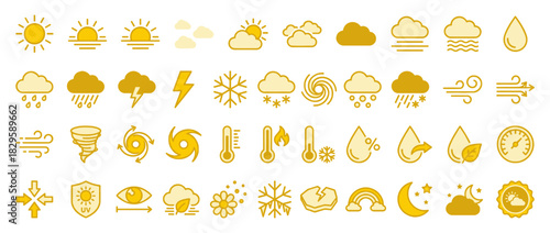 Weather solid icon set. containing sun, cloud, rain, storm, ligh