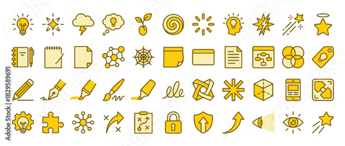 Creativity and design solid icon set. containing idea, creativit