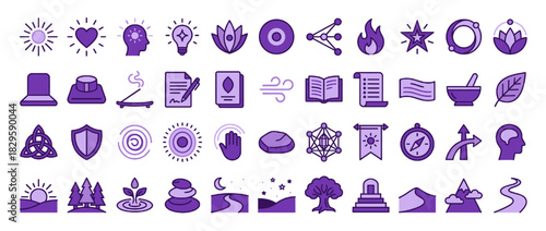 Wellness and nature solid icon set. containing sun, heart, light