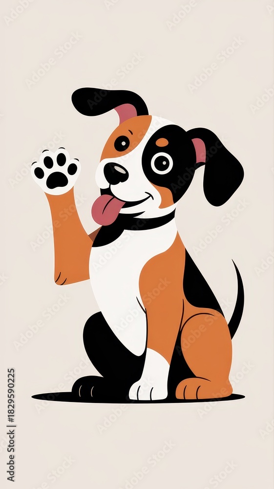 Naklejka premium Playful Dog Illustration: Cute Cartoon Waving Paw