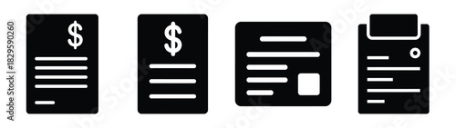 Set of vector budget sheet icon. Business silhouette icons