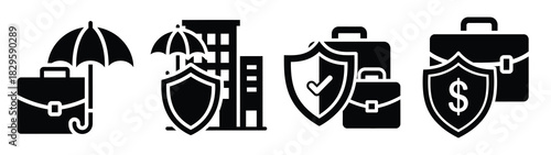 Set of vector business insurance icon. Business silhouette icons