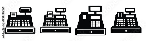 Set of vector cash register icon. Business silhouette icons