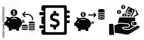 Set of vector expense tracker icon. Business silhouette icons