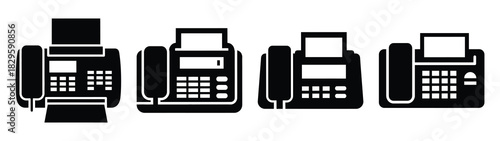 Set of vector fax machine icon. Business silhouette icons
