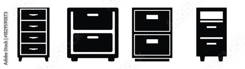 Set of vector file cabinet icon. Business silhouette icons