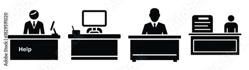 Set of vector help desk icon. Business silhouette icons
