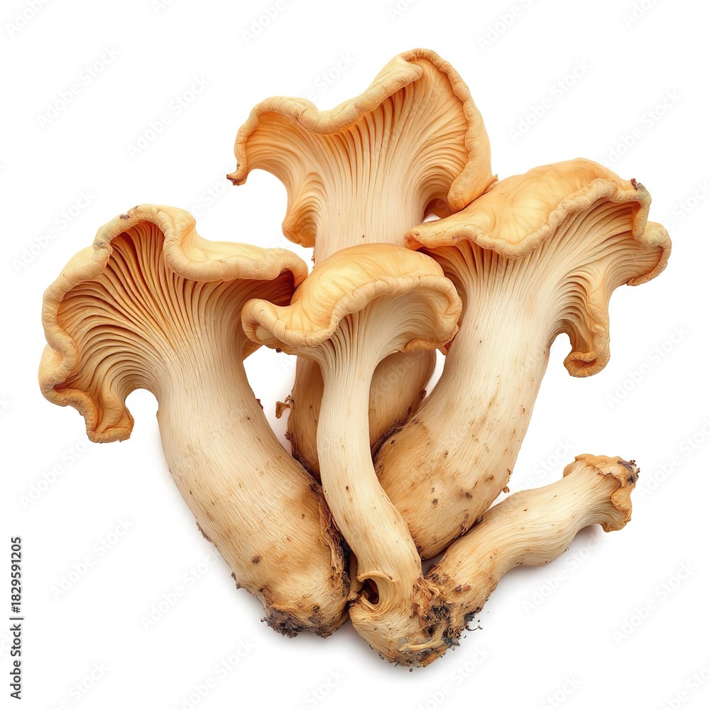 Fototapeta premium Fresh chanterelle mushrooms gourmet food ingredient isolated on white background culinary delicacy fungi