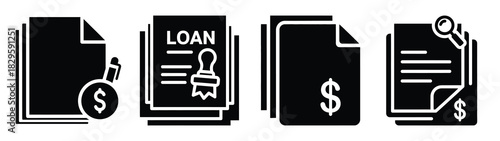 Set of vector loan document icon. Business silhouette icons