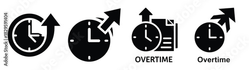 Set of vector overtime icon icon. Business silhouette icons