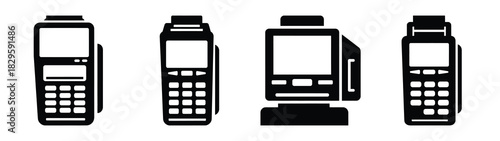 Set of vector pos terminal icon. Business silhouette icons
