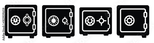 Set of vector safe box icon. Business silhouette icons