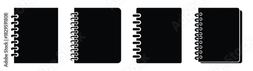 Set of vector spiral notebook icon. Business silhouette icons