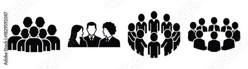 Set of vector team discussion icon. Business silhouette icons