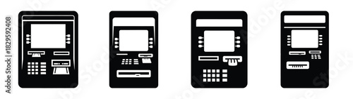 Set of vector atm machine icon. Business silhouette icons