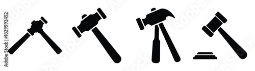 Set of vector auction hammer icon. Business silhouette icons