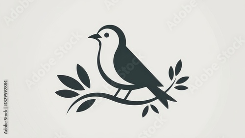 Elegant Bird on Branch, Minimalist Vector Design