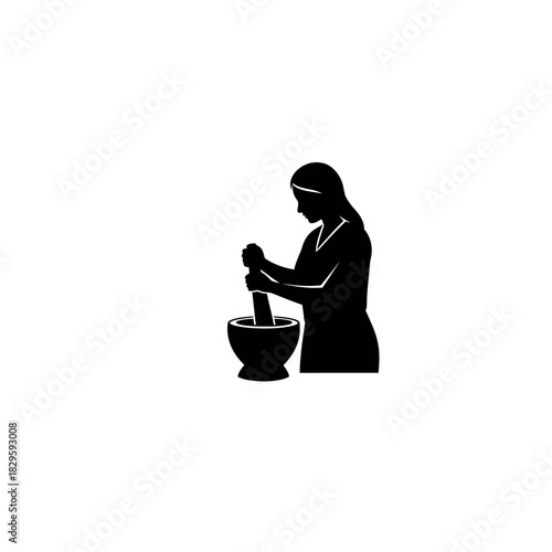 Woman Grinding with Mortar and Pestle Silhouette.