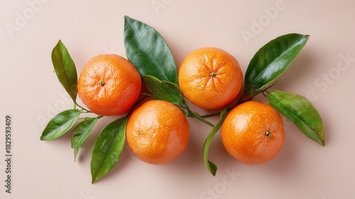 Fresh citrus fruits with green leaves