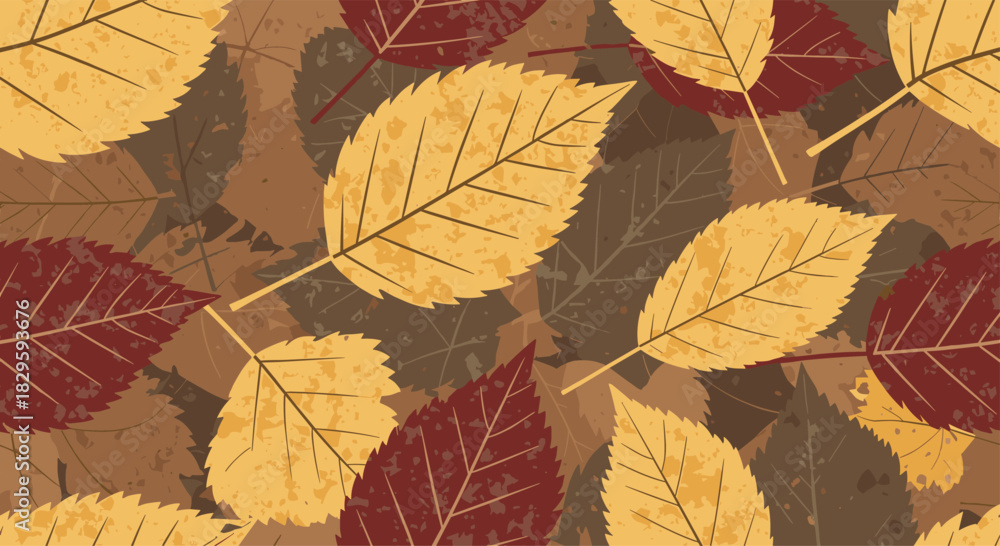 Fototapeta premium Seamless autumn leaves pattern with warm fall colors creates a rustic and seasonal background texture.