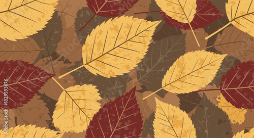 Seamless autumn leaves pattern with warm fall colors creates a rustic and seasonal background texture.