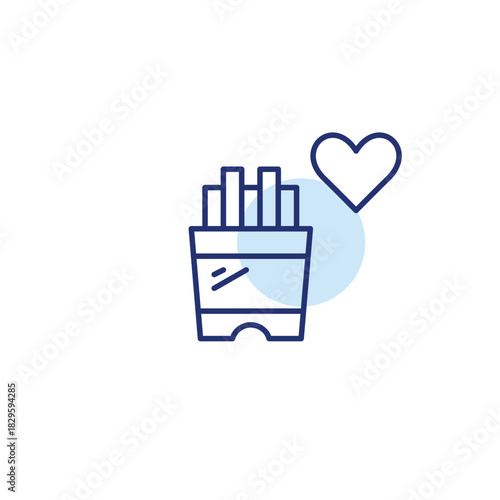 French fries and heart. Great taste, comfort food and unhealthy dinner. Pixel perfect, editable stroke vector icon