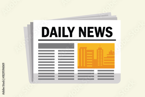 Daily News Paper with City Buildings and Text