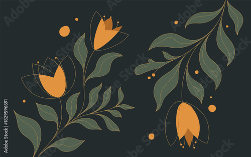 Abstract floral vector illustration with elegant stems and leaves