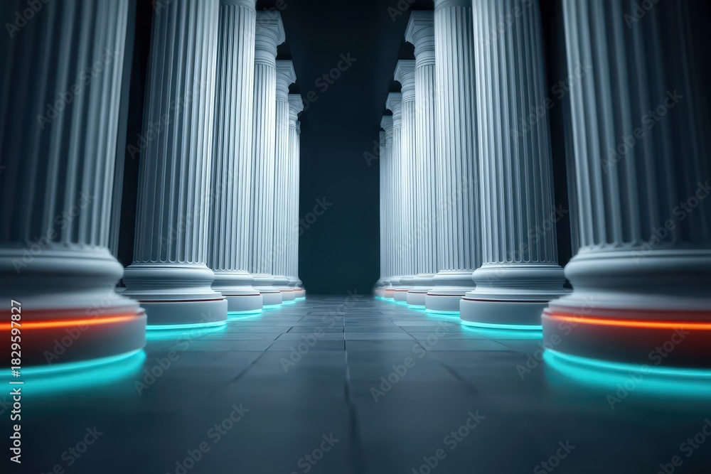Fototapeta premium A warm bright colonnade opens mental space as calculation steadies clarity and self evaluation grows with therapy guiding a balanced assessment using a clean checklist