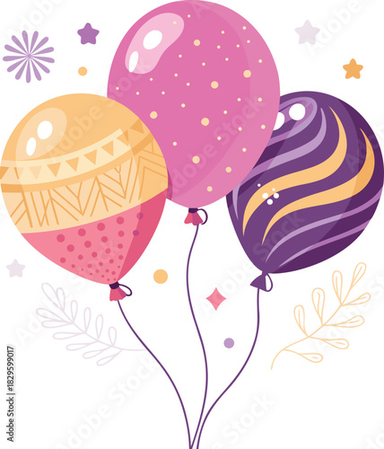 Festive balloons with decorative patterns for a celebration, party, or holiday, bringing joy and color