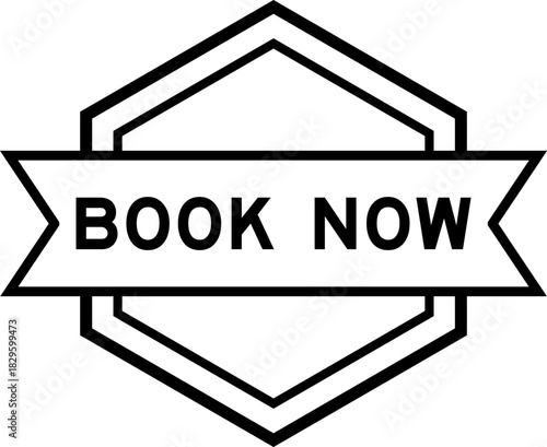 Vintage black color round label banner with word book now on white background