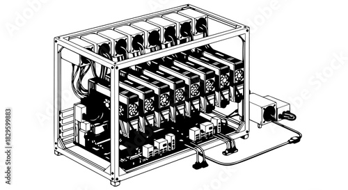 Industrial rack of electrical components and power electronics on a laboratory bench for testing and assembly.