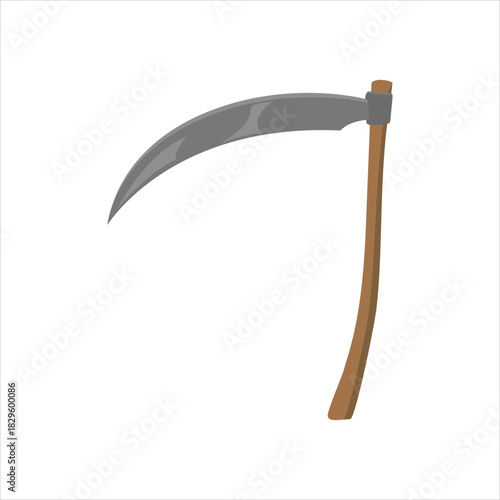 Graphic illustration of traditional farm tool scythe harvest Vector