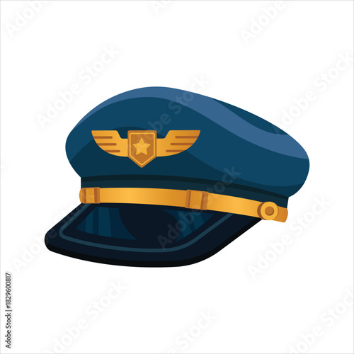 Blue captain pilot's hat with golden emblem and star icon art Vector