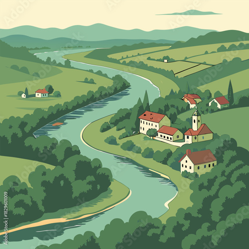 Aerial-view-of-Korana-river-and-green-landscape 