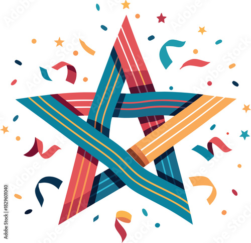 Festive Star Celebration Colorful Star with Confetti and Ribbons for Special Occasions and Events