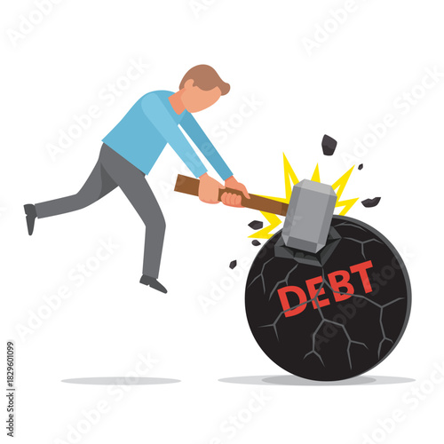  A business people hitting cracked debt ball.