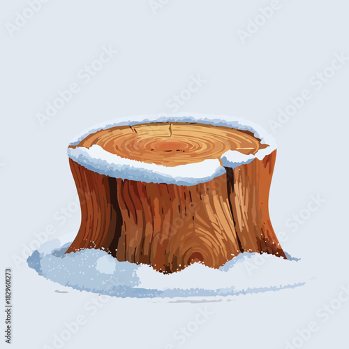3D rendering of frosty tree stump covered in snow, realistic surface detail, transparent PNG.