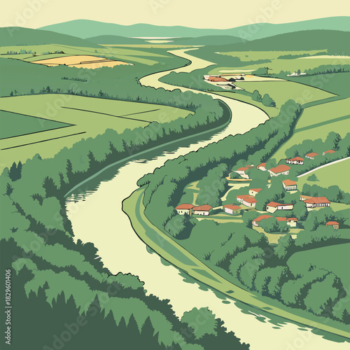 Aerial-view-of-Korana-river-and-green-landscape 