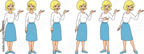 Cartoon businesswoman character set, blonde woman illustrations, professional female poses, 