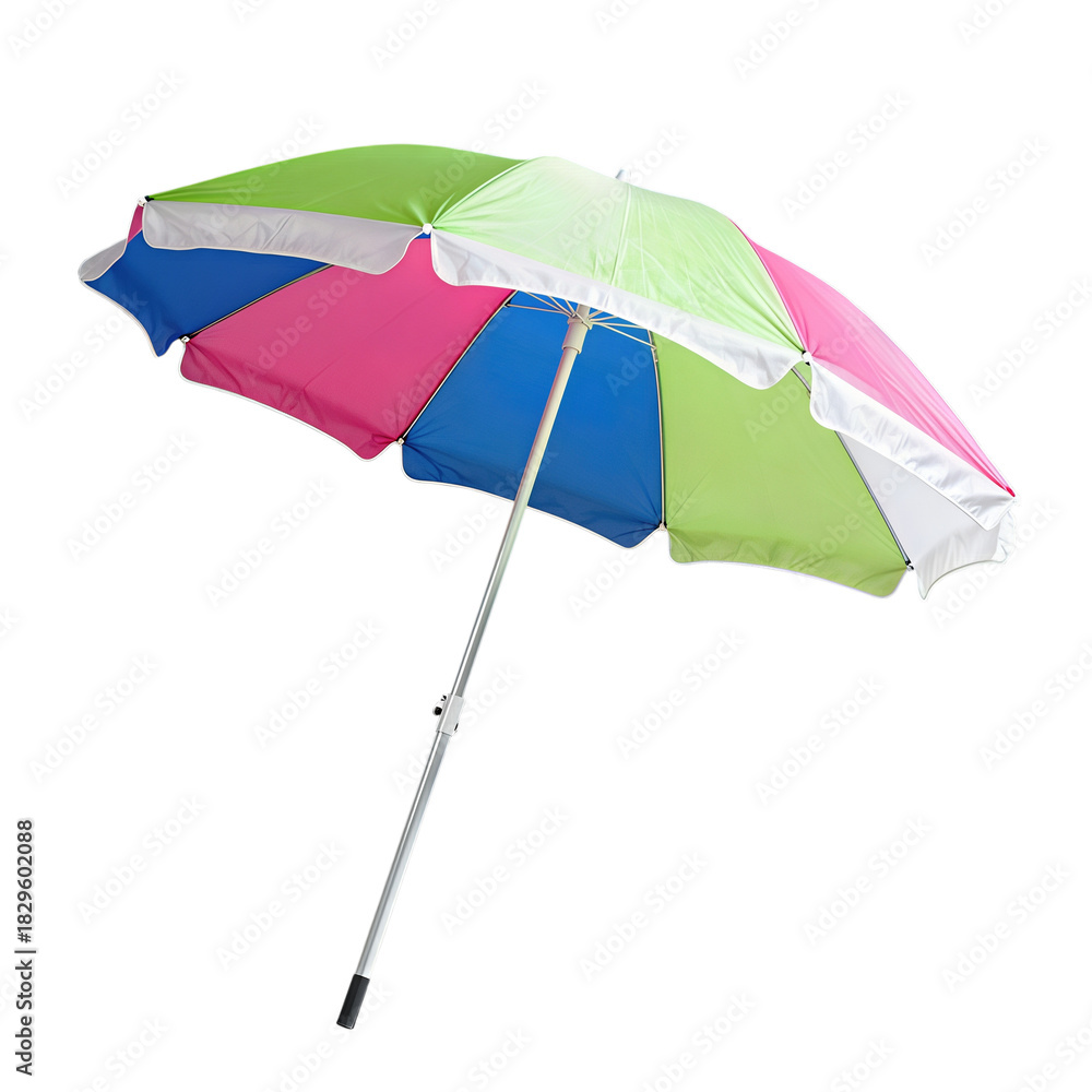 Obraz premium Colorful Rainbow Beach Umbrella with Adjustable Pole
