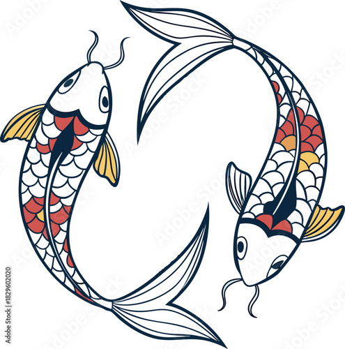 Two stylized koi fish in a circular pattern animal