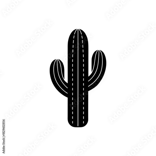 Minimalist saguaro cactus black silhouette desert plant icon graphic