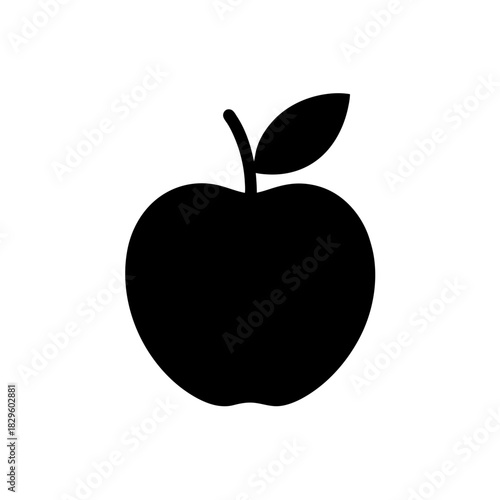Black apple fruit icon, simple silhouette graphic illustration