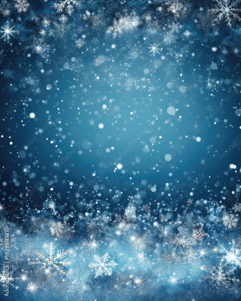 Obraz premium Sparkling Blue Winter Background with Falling Snowflakes