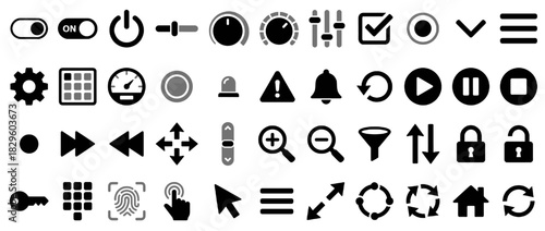 User interface solid icon set. containing toggle, power, volume,