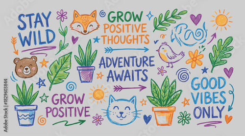 Motivational and nature solid icon set. containing positive, tho